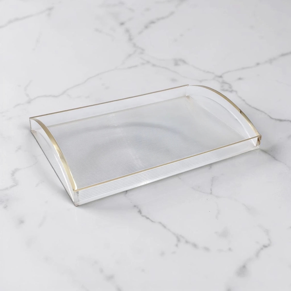 Modern Acrylic Serving Tray with Gold & Silver Handle Design – Clear Rectangular Organizer Tray (7H x 45L x 30W CM) - Damoo