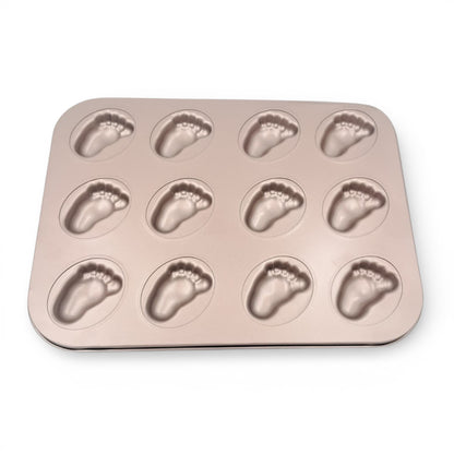 12-Cup Carbon Steel Non-Stick Footprint Shape Cake & Dessert Baking Pan – Creative Mold Tray (2.5H x 35L x 26.5W CM) - Damoo
