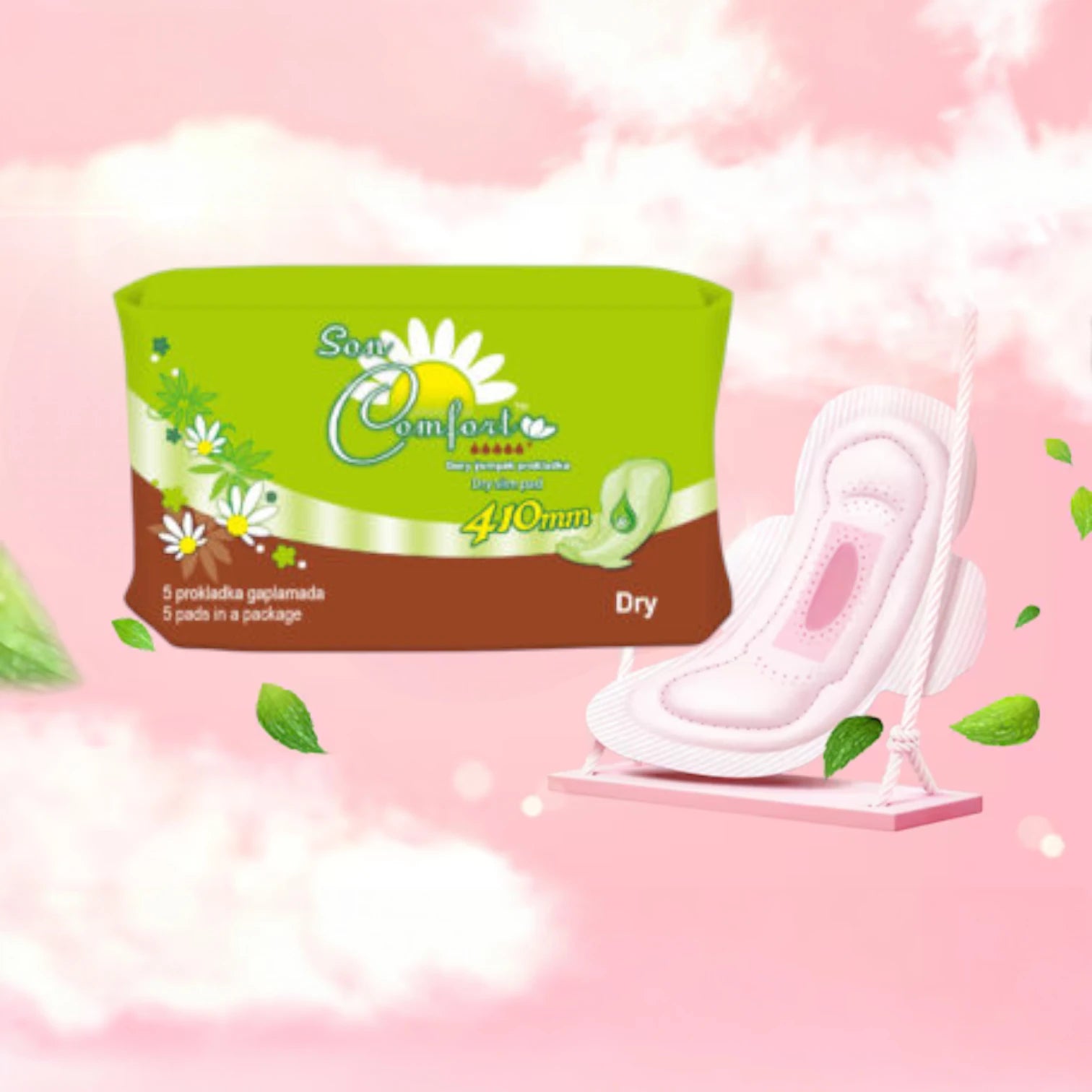 SEN COMFORT – Extra Long Cotton Soft Sanitary Pads with Wings, 410mm for Heavy Flow & Overnight Protection, Secure and Comfortable (5 Pieces) - Damoo