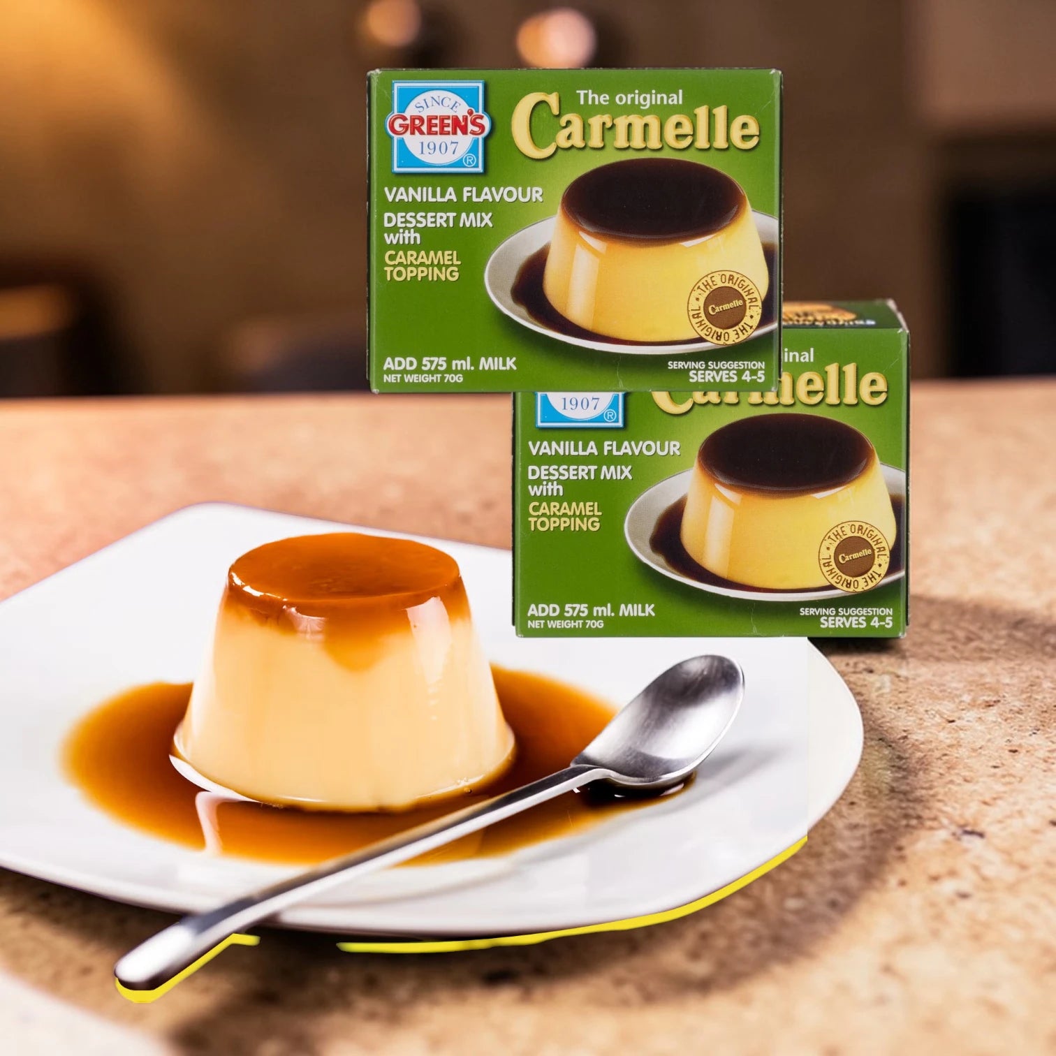 Green’s Carmelle Vanilla Dessert Mix with Caramel Topping 70g x 12 Pack – Creamy Custard Dessert Mix – Easy to Prepare Sweet Treat - Damoo