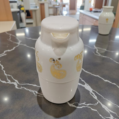 Insulated Vacuum Jug 2.2L – Golden Pattern Insulated Thermos – Elegant Cream Design | Durable Double-Wall Flask for Hot & Cold Beverages - Damoo