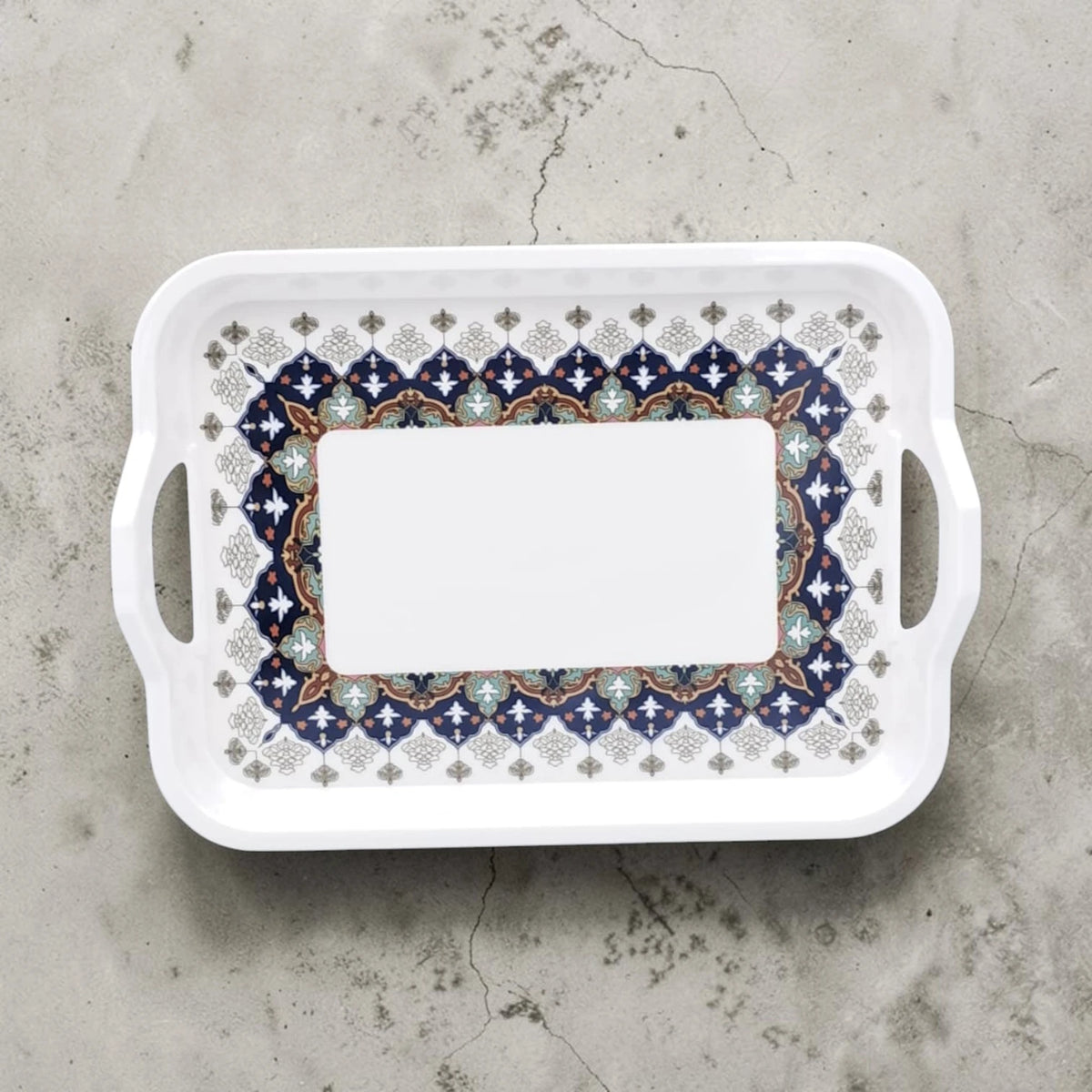 Rectangular Serving Tray with Handles & Decorative Border Design – Multipurpose Tea, Coffee & Food Serving Tray - Damoo