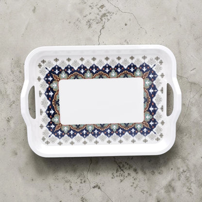 Rectangular Serving Tray with Handles & Decorative Border Design – Multipurpose Tea, Coffee & Food Serving Tray - Damoo