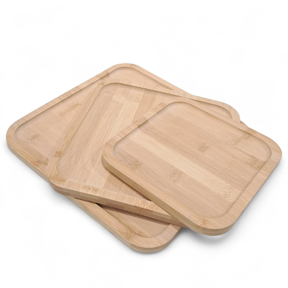 Premium Natural Bamboo Serving Tray Set – 3-Piece Square Wooden Platters for Coffee, Snacks & Home Décor - Damoo