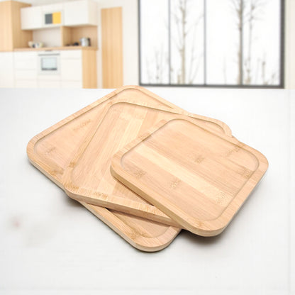 Premium Natural Bamboo Serving Tray Set – 3-Piece Square Wooden Platters for Coffee, Snacks & Home Décor - Damoo