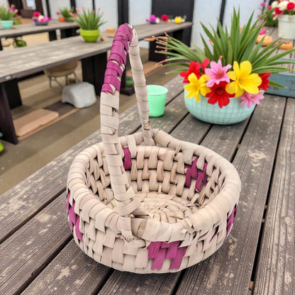 Handwoven Natural Rattan Flower Basket with Handle – Handmade Eco-Friendly Decorative Storage & Gift Basket (22H × 21L × 17W CM) - Damoo