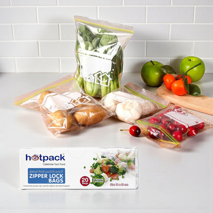 Hotpack Plastic Reclosable Zipper Lock Bags for Food Storage & Organization – 20 Pieces (18 × 21 cm) - Damoo