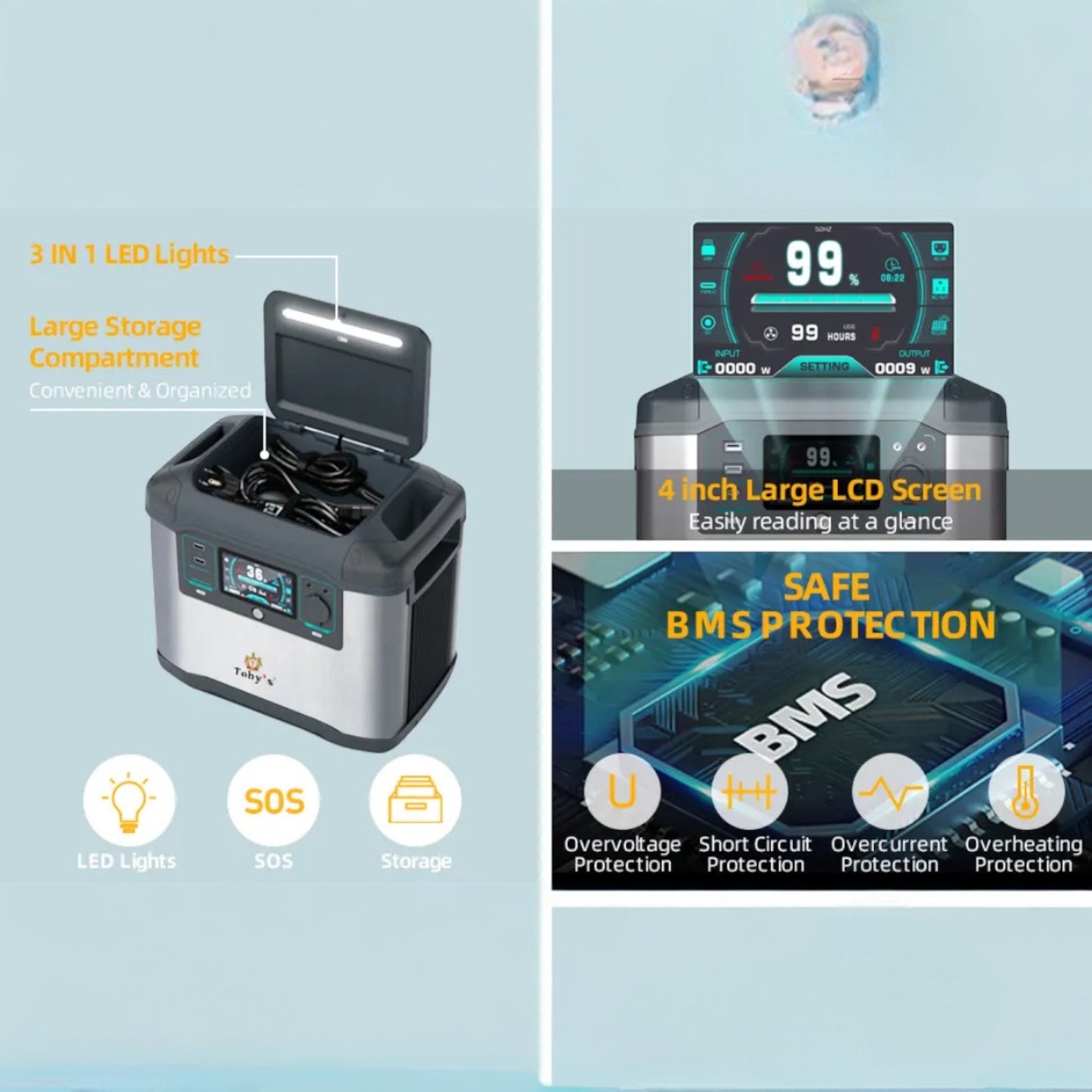 TOBY’S 1500W Portable Power Station TBS-273A – 1008Wh Backup Battery with 2H Quick Charge, AC/DC/USB Outputs, Solar Rechargeable Inverter Generator for Camping, Outdoor Trips & Emergency Power Supply