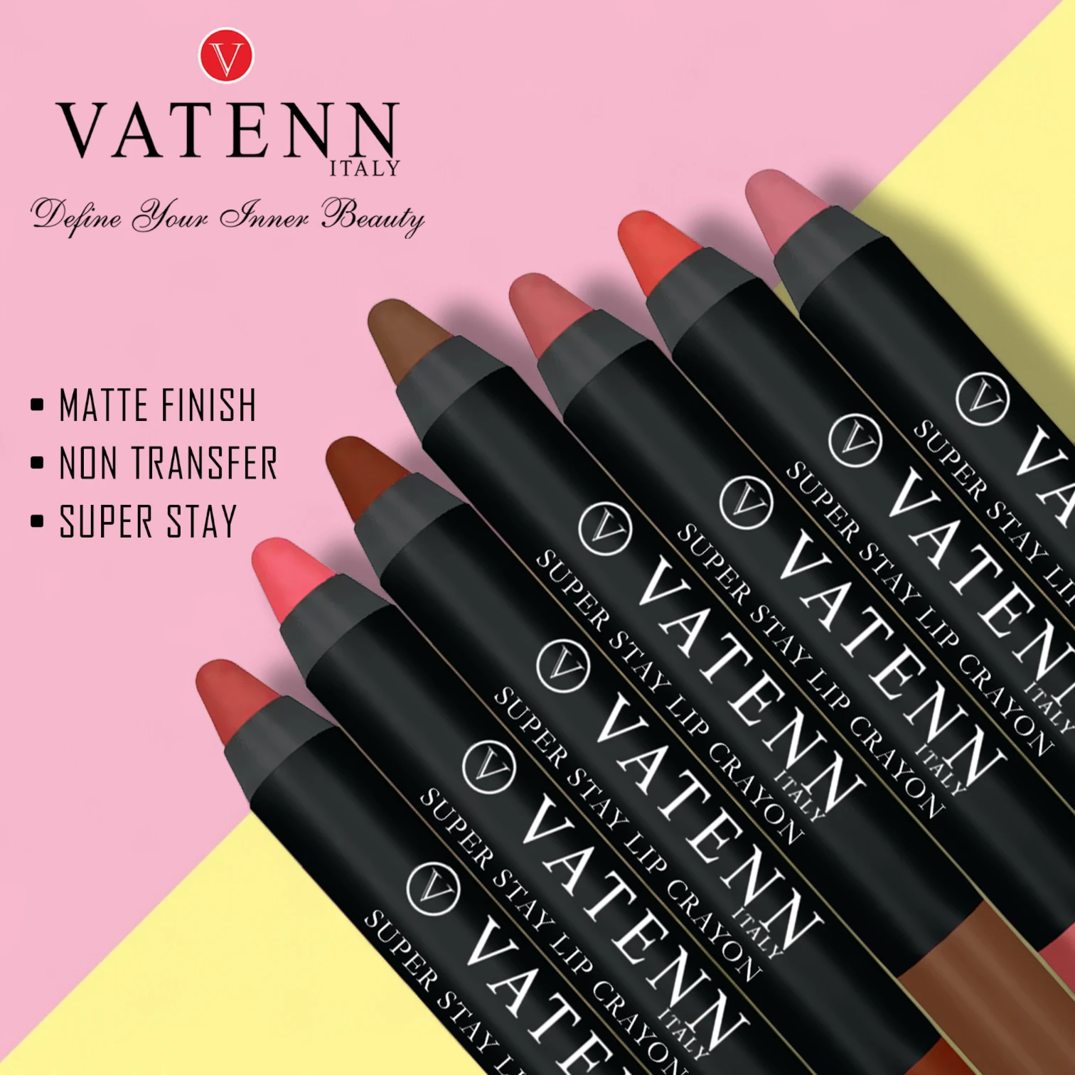 Vatenn Italy Super Stay Lip Crayon Shade 457 LOS ALTOS – 18Hr waterproof, smudge-proof matte lipstick. Non-drying, hydrating lip crayon with honey nectar. Lipstick + liner in one. - Damoo