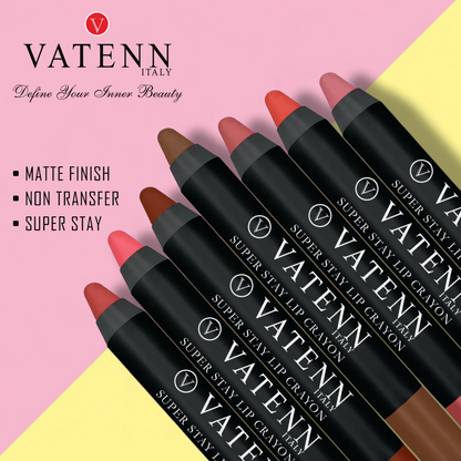 Vatenn Italy Super Stay Lip Crayon Shade 457 LOS ALTOS – 18Hr waterproof, smudge-proof matte lipstick. Non-drying, hydrating lip crayon with honey nectar. Lipstick + liner in one. - Damoo