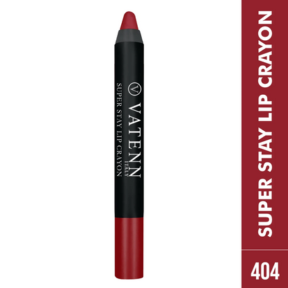 Vatenn Italy Super Stay Lip Crayon Lipstick 404 – 18H Long-Lasting Waterproof Matte, Non-Drying Creamy Finish with Vitamin E & Honey Nectar - Damoo