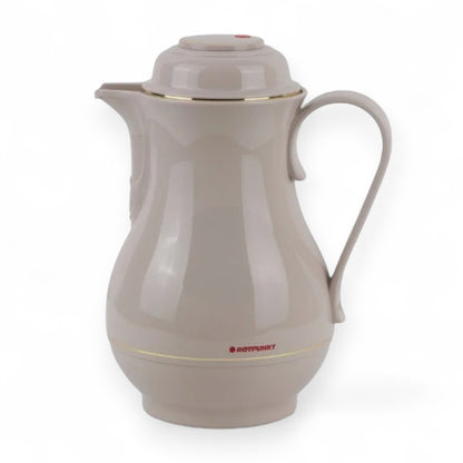 Rotpunkt 1.0L Insulated Jug – Off-White (Ivory) with Glitter Finish, German-Made BPA-Free Plastic Thermos, 20H Heat Retention, Two-Function Safety Lock, Easy-Pour Spout & Elegant Design - Damoo