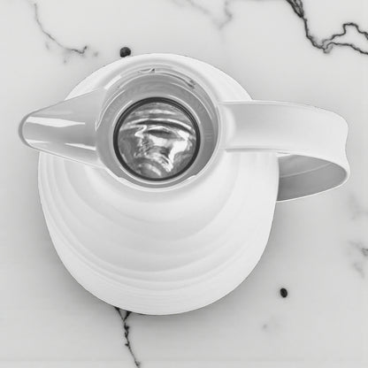 Emsa Samba Wave 1.0L Vacuum Flask – BPA-Free Plastic Insulated Jug with Quick-Press Closure, Double-Wall Glass Liner, 12H Heat / 24H Cold Retention & Modern 3D Wave Design - Damoo