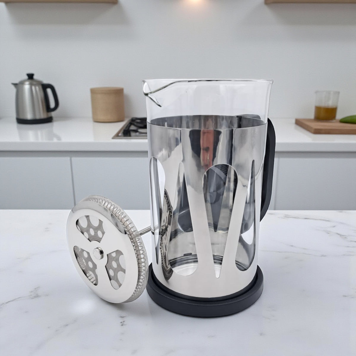 HTH French Press Coffee Maker 1000ml – Premium Stainless Steel Glass Coffee & Tea Press Pot | Heat-Resistant Borosilicate Glass, Gold & Silver Colors