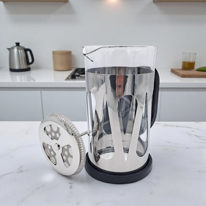 HTH French Press Coffee Maker 1000ml – Premium Stainless Steel Glass Coffee & Tea Press Pot | Heat-Resistant Borosilicate Glass, Gold & Silver Colors
