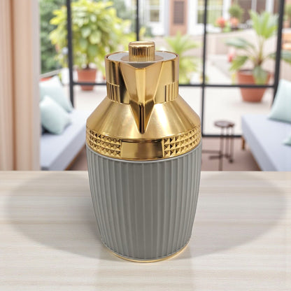 GERMAX Original Gold & Grey Vacuum Flask 1L – Luxury Insulated Arabic Coffee & Tea Thermos | Premium Glass Liner | 12H Heat / 24H Cold Retention | Modern Geometric Design - Damoo