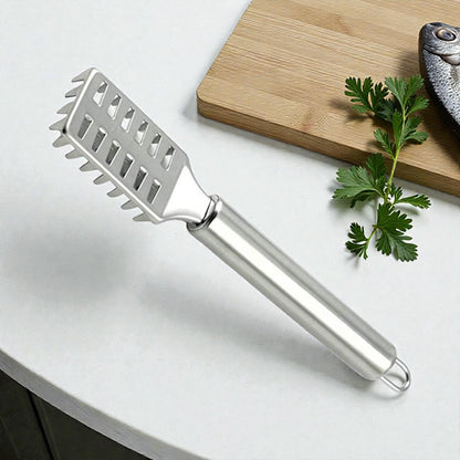 Stainless Steel Fish Scale Remover & Scraper with Serrated Teeth – Heavy-Duty Fish Cleaning Tool for Kitchen & Seafood Prep (19L CM) - Damoo