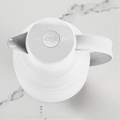 Emsa Samba Wave 1.0L Vacuum Flask – BPA-Free Plastic Insulated Jug with Quick-Press Closure, Double-Wall Glass Liner, 12H Heat / 24H Cold Retention & Modern 3D Wave Design - Damoo