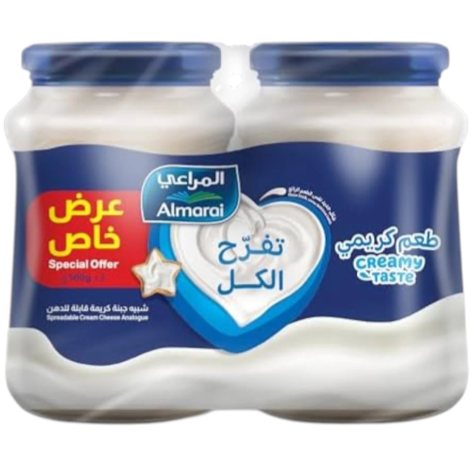 Almarai Processed Cream Cheese 2 x 500g – Creamy Spreadable Cheese in Glass Jars | Special Offer Pack - Damoo