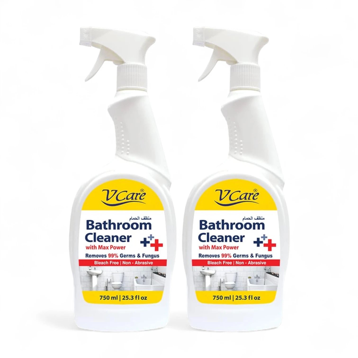 V Care Bathroom Cleaner Trigger Spray – Lime Scent, 750ml (Pack of 2) | Removes 99% of Germs & Fungus | Bleach-Free, Non-Abrasive, Powerful Bathroom Disinfectant