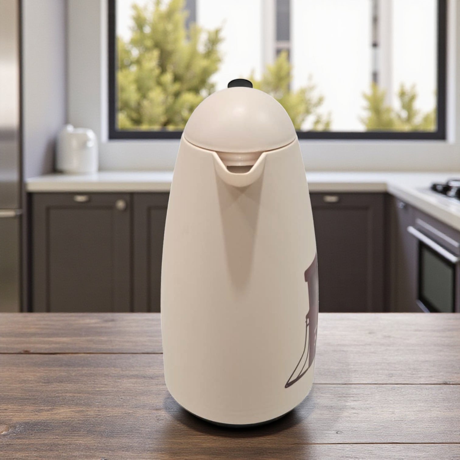 Crystal House Arabic Coffee Thermos Flask – Beige Insulated Vacuum Jug with "قهوة" Print –  Plastic Body with Inner Glass Liner for Hot & Cold Beverages - Damoo