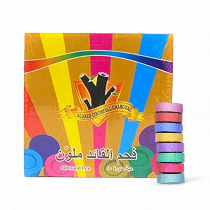 Aloqed Colorful Charcoal 80 Pcs – Premium Colorful Round Charcoal Tablets | Magic Coal for Hookah, Bakhoor, Incense & Oud – Smokeless, Quick Lighting, Long-Lasting Burn