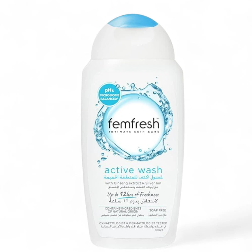 Femfresh Intimate Skincare Ultimate Care Active Fresh Wash for Women, Soap-Free pH-Balanced Daily Intimate Cleanser with Calendula & Mallow Extracts, Dermatologically & Gynaecologically Tested – 250ml - Damoo