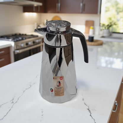 Emsa Cone Thermal Jug Swirl 1.5 L – Metallic Silver | Premium German-Made Vacuum Flask with Glass Liner for Hot & Cold Drinks - Damoo