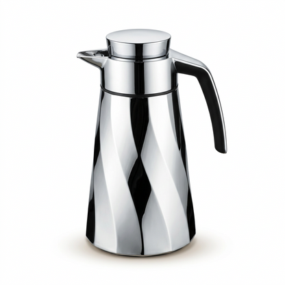 Emsa Cone Thermal Jug Swirl 1 L – Metallic Silver | Premium German-Made Vacuum Flask with Glass Liner for Hot & Cold Drinks