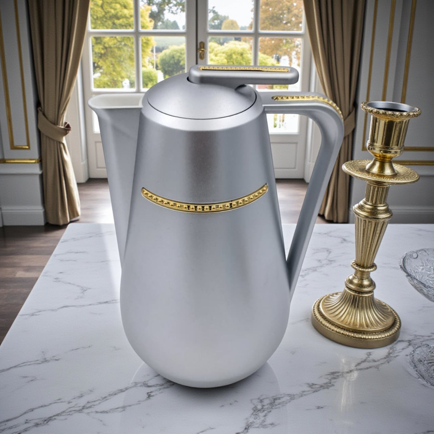Parati Premium Double-Wall Insulated Tea & Coffee Flask – Rose Gold Vacuum Thermos Jug with Golden Handle Trim | Long-Lasting Heat Preservation | Leak-Proof Lid – 1L