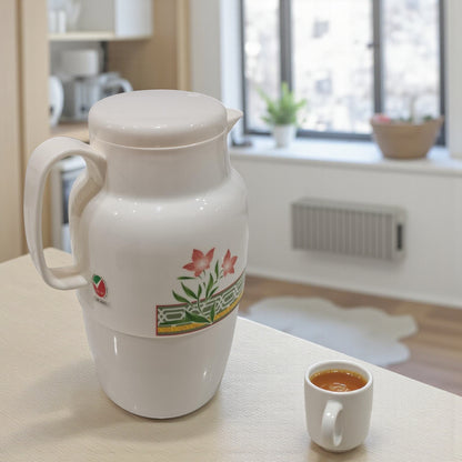 Insulated Vacuum Jug 2.2L – Floral-design | Premium Plastic Thermos Flask with Q100 Glass Insert | German-Made Double-Wall Design for Excellent Heat Retention - Damoo