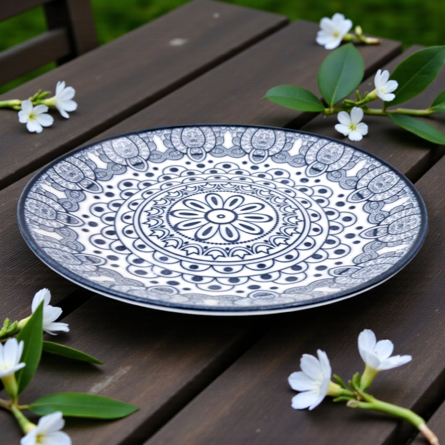 Che Brucia Ceramic Round Mandala Pattern Plate – 16cm Appetizer / Snack / Dessert Serving Plate – Heat Resistant, Dishwasher & Microwave Safe – Boho Tableware for Home & Restaurants