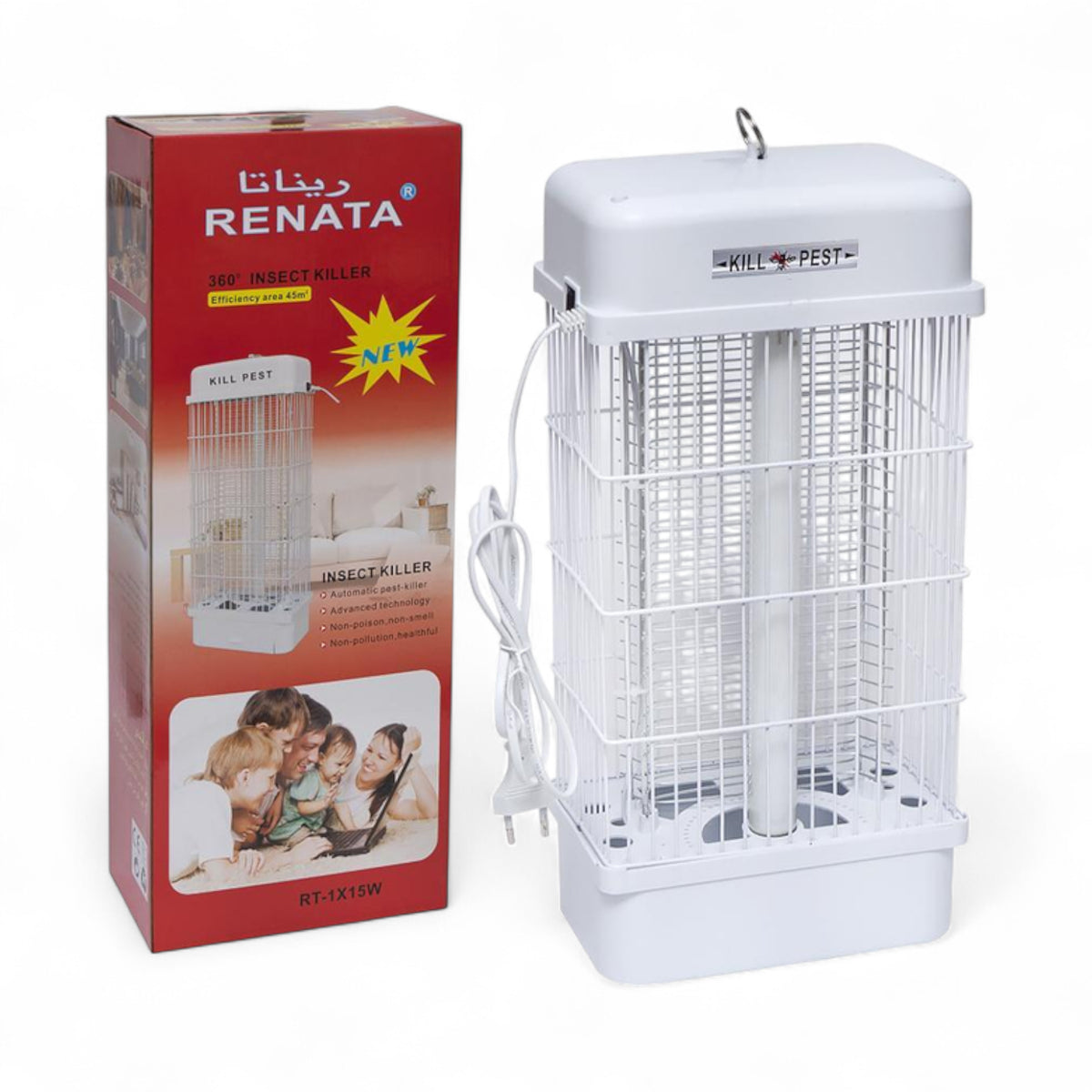 RENATA 15W Cylindrical Hanging Electric Insect Killer | UV Light Mosquito & Fly Trap | Chemical-Free, Energy Efficient & Safe for Home, Office, and Outdoor Use - Damoo