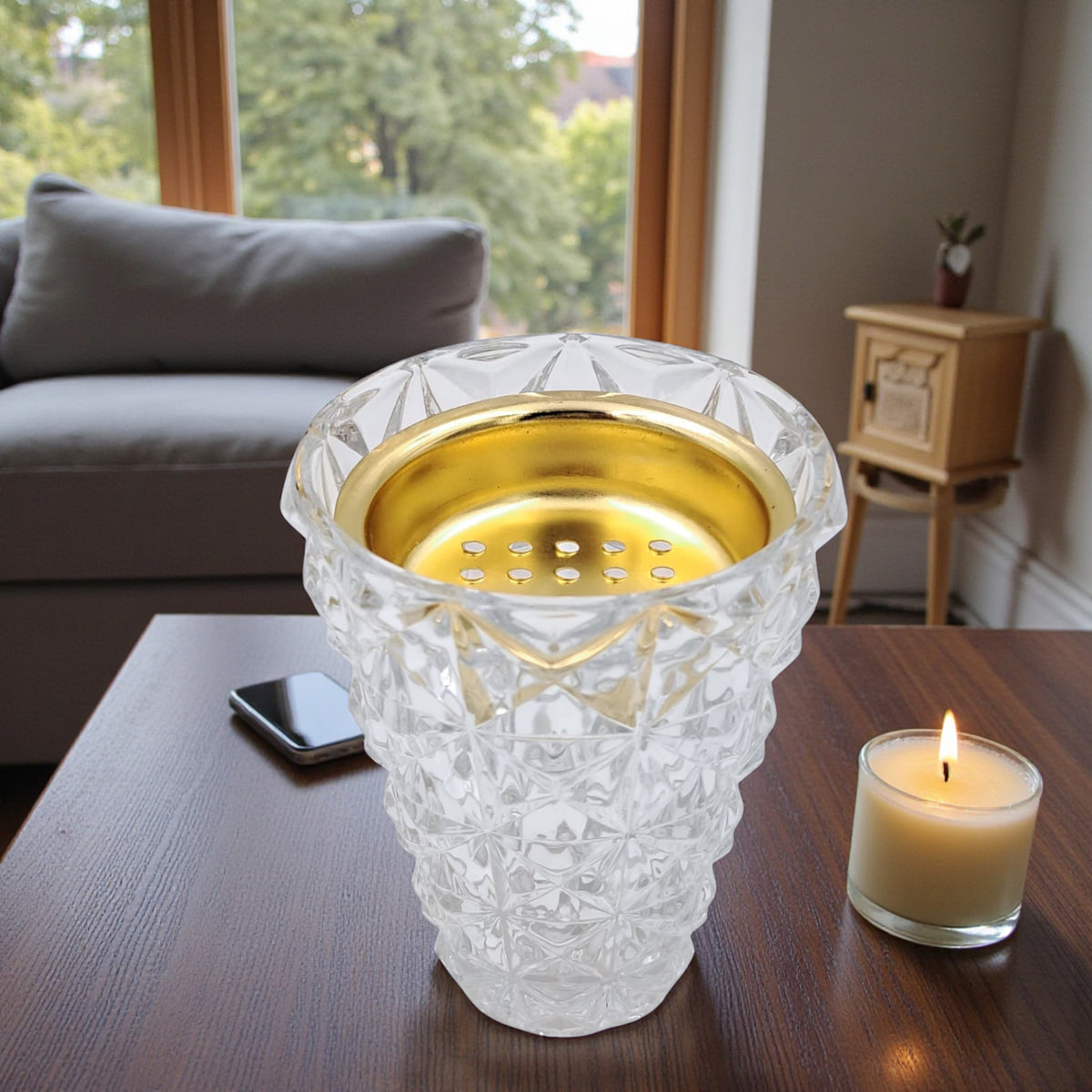 Luxury Crystal Arabic Bakhoor Burner — Clear Glass & Metal Flower-Base Madkhan | Elegant Mabkhara Incense Holder for Oud & Frankincense | Home Décor & Gift Piece