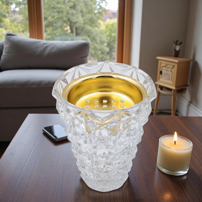 Luxury Crystal Arabic Bakhoor Burner — Clear Glass & Metal Flower-Base Madkhan | Elegant Mabkhara Incense Holder for Oud & Frankincense | Home Décor & Gift Piece