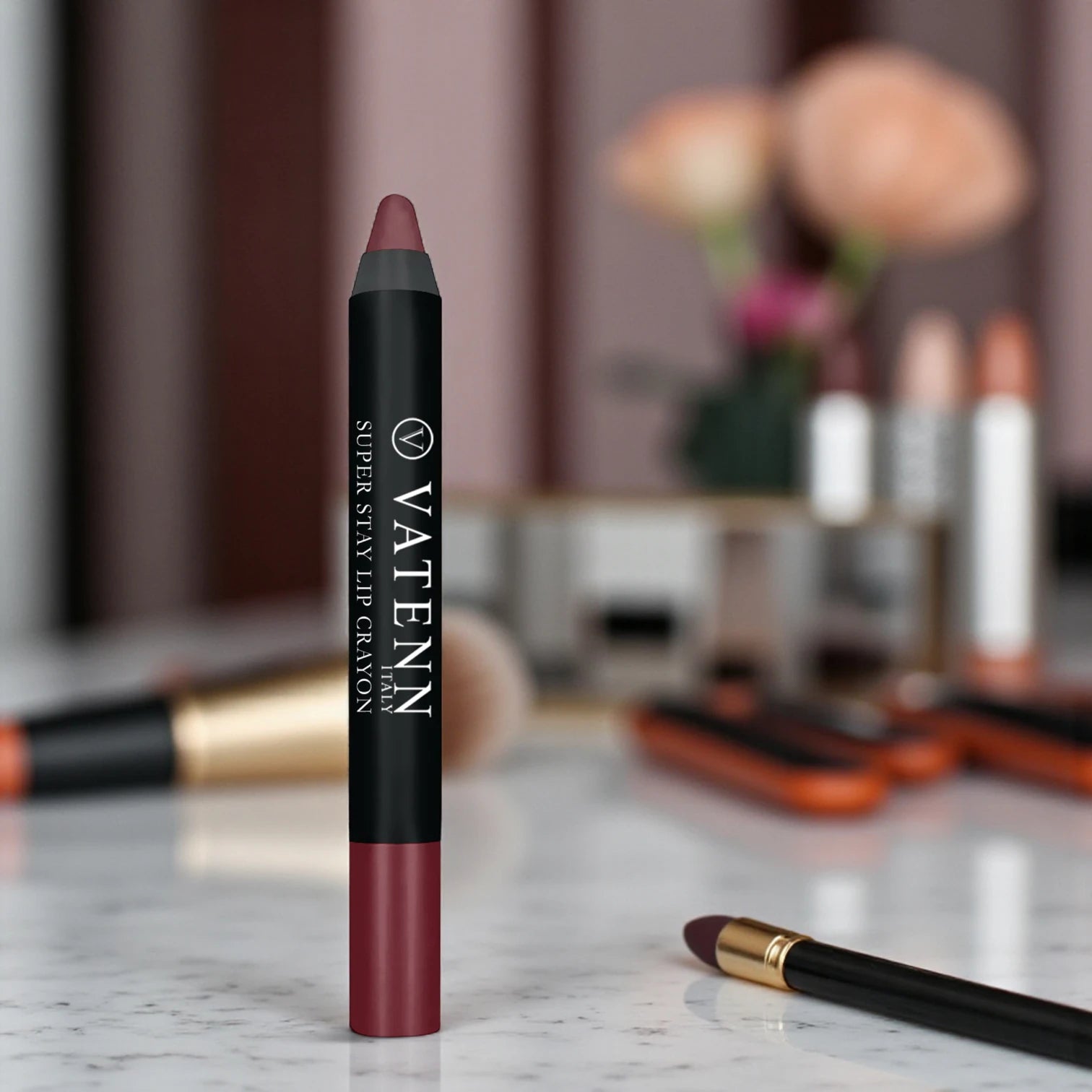 Vatenn Italy Super Stay Lip Crayon 444 TULSA – 18Hr Long-Lasting Matte Lipstick, Waterproof, Smudge-Proof, Non-Drying with Honey Nectar (2.8g) - Damoo