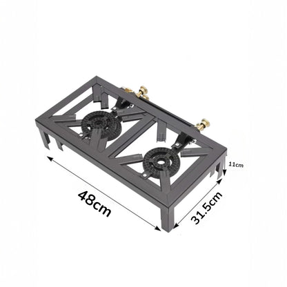 Heavy Duty Cast Iron Double Gas Burner Stove – Durable 2 Burner High Heat Outdoor & Indoor Gas Cooking Range – Portable LPG Gas Cooker for Camping, Catering, BBQ, and Home Kitchen Use