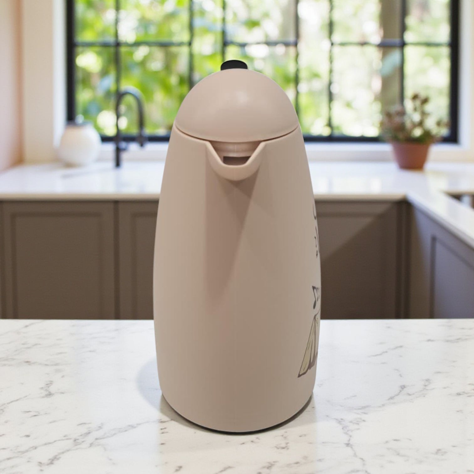 Beige Tea  Thermos 1L – Elegant Arabic Calligraphy Design | Insulated Flask for Hot & Cold Beverages | Modern Minimalist Style - Damoo