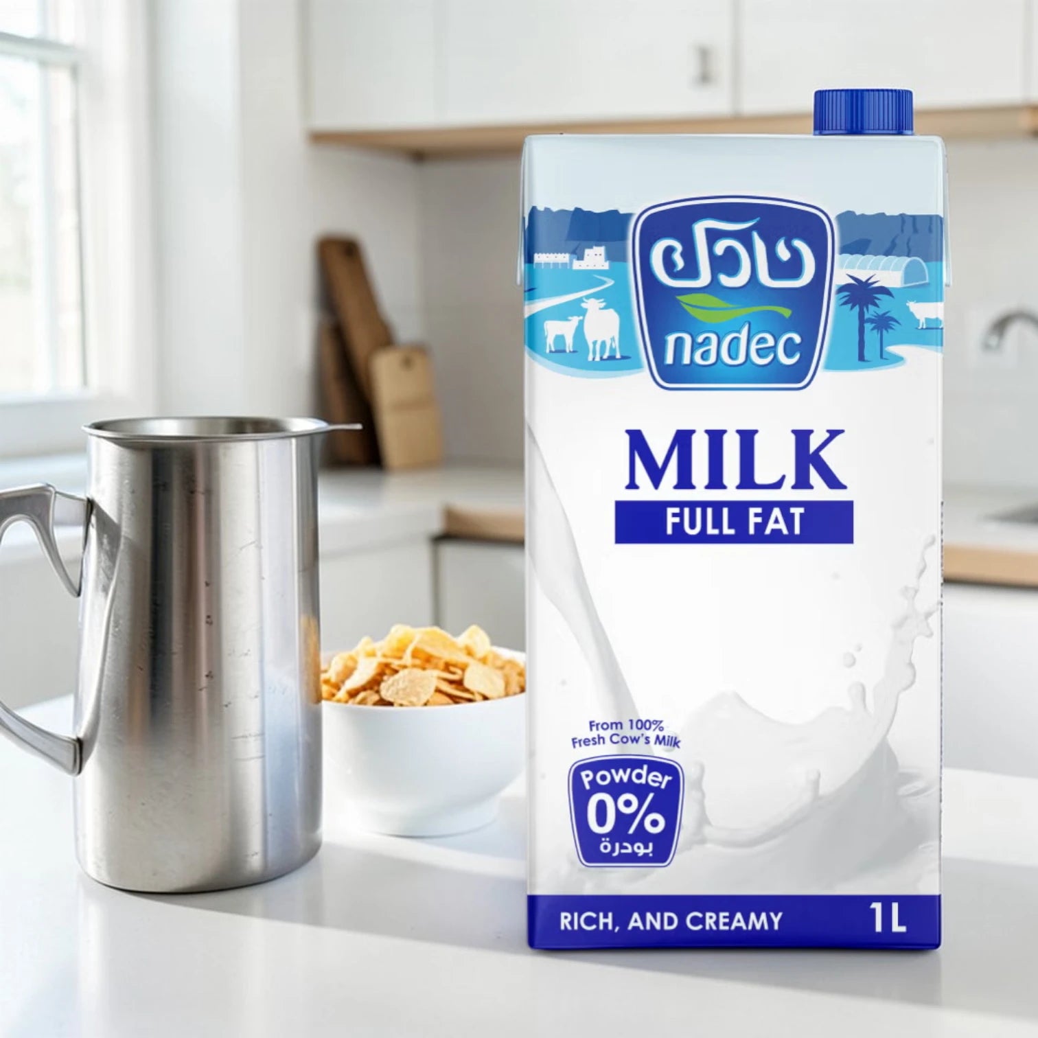Nadec Long Life Full Fat Milk 4 x 1L – UHT Milk from 100% Fresh Cow’s Milk – Rich & Creamy with Calcium, Protein & Vitamins A & D - Damoo