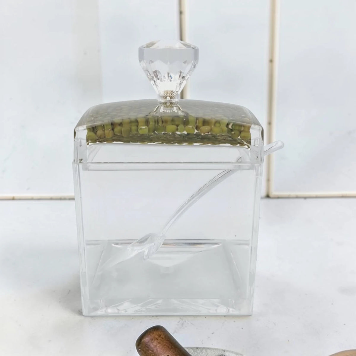 Acrylic Sugar Jar with Lid and Spoon, Clear Storage Container for Candy Condiments Spices, Decorative Kitchen Organizer, Available in 2 Designs - Damoo