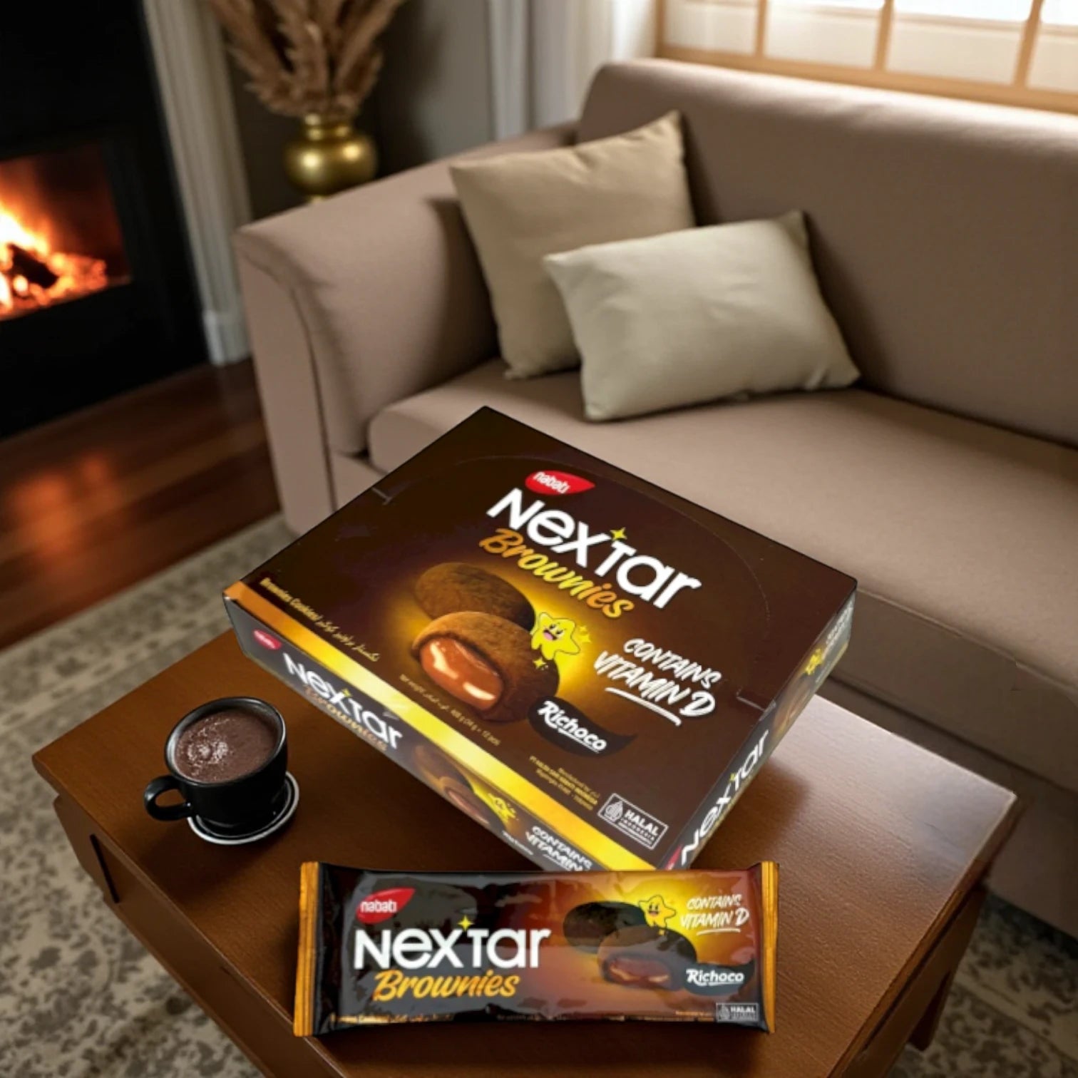 Nabati Nextar Richoco Brownies Cookies with Chocolate Filling – Contains Vitamin D – 408g (12 x 34g) – Halal Certified – Indulgent Indonesian Snack - Damoo