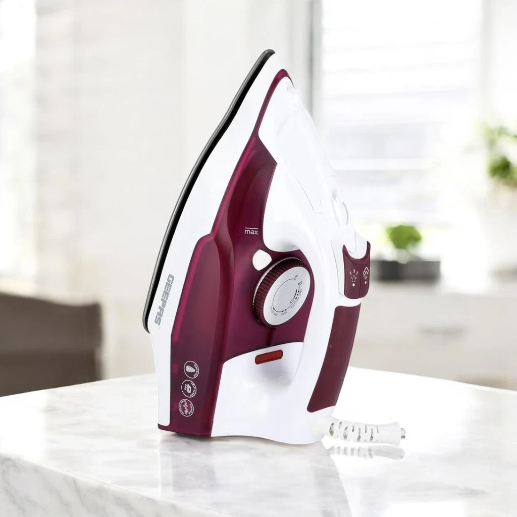Geepas 2400W Powerful Steam Iron with Non-Stick Soleplate – 240ml Water Tank, Vertical Steam & Spray Function, Self-Cleaning, 5-Mode Temperature Dial for Clothes, Curtains & Upholstery | GSI7809 - Damoo