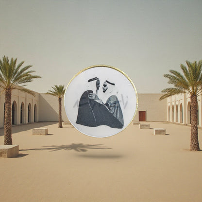 Sheikh Zayed & Sheikh Rashid Round Gold UAE Pin Badge – Magnetic Commemorative National Day Brooch | 3cm Collectible Enamel Lapel Pin - Damoo