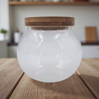 Elegant Round Glass Jar with Bamboo Lid – Minimalist Transparent Storage Bowl | Decorative Glass bowl for Home & Kitchen