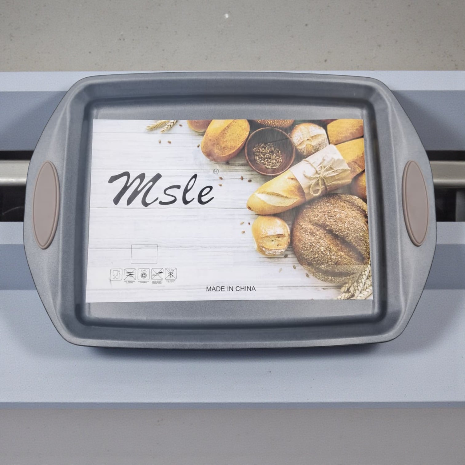 MSLE Non-Stick Metal Baking Dish with Easy-Grip Handles – Rectangular Oven Baking Pan, Gray (Available in 36L & 42L Sizes) - Damoo