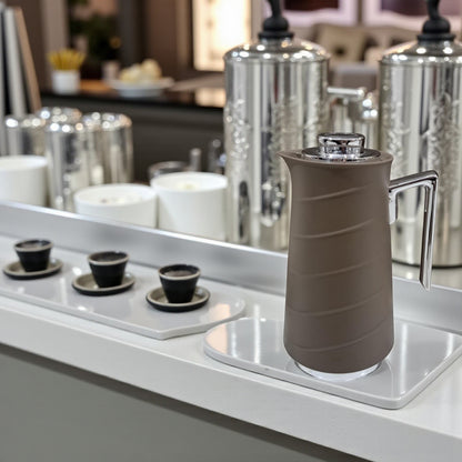 GERMAX  Thermos 1L – Light Brown with Silver Handle | Premium Vacuum Flask for Coffee & Tea – Elegant Design & Long-Lasting Heat Retention - Damoo