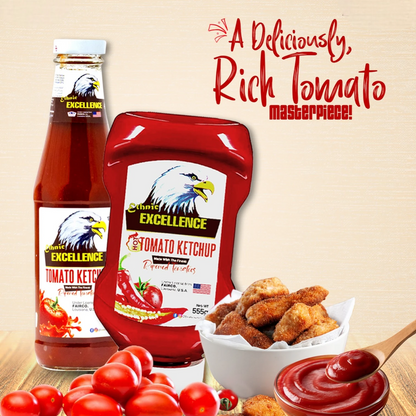 Excellence Ethnic Tomato & Hot Tomato Ketchup Combo Pack – 2 x 555g Squeezy Bottles | Rich, Spicy, & Sweet Flavors | No Trans Fat or Cholesterol | Ideal for Dips, Marinades & Condiments - Damoo