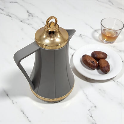 GERMAX Arabic Vacuum Flask 0.6L – Golden Lid | Premium PP Plastic Thermo Coffee & Tea Pot | Keeps Drinks Hot for 12 Hours & Cold for 24 Hours - Damoo