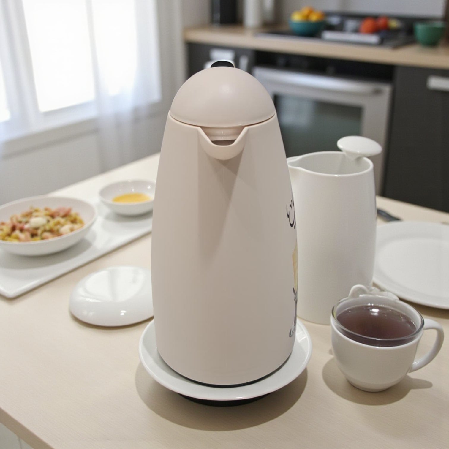 Crystal House Beige Arabic Thermos Flask 1L – Lipton Yellow Label Design | Double-Wall Insulated Tea - Damoo