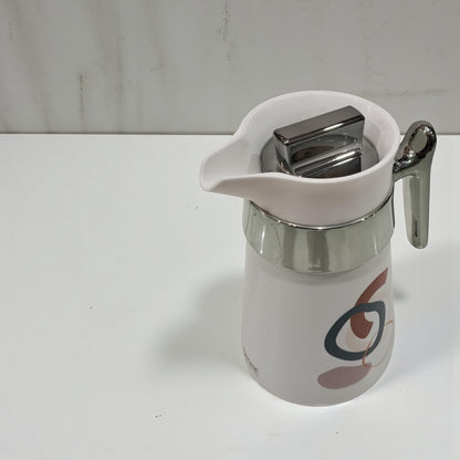 Regal Painted Vacuum Flask 1.0L – Modern White Design with Chrome Handle | Stylish Insulated Jug for Hot & Cold Beverages | Geometric Print | Double Wall Thermal Flask